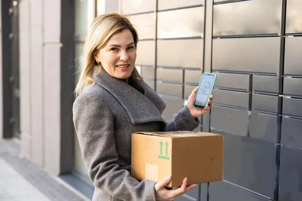 woman picking up parcel