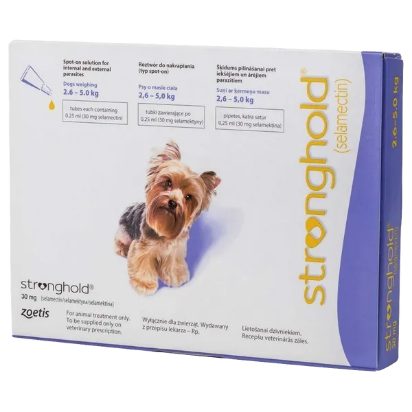 Stronghold Spot-On Solution for Dogs 2.6 - 5kg 30mg Pipettes Pack of 3