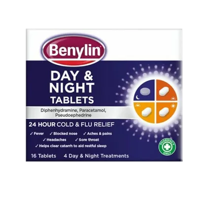 Benylin 24 Hour Cold & Flu Day & Night Tablets Pack of 16