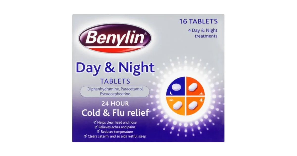 Benylin 24 Hour Cold & Flu Day & Night Tablets Pack of 16