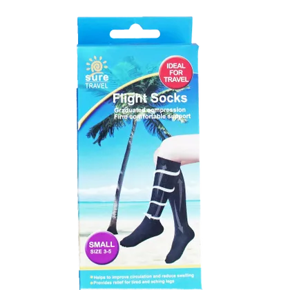 Sure Travel Flight Socks Black Small Size 3 - 5