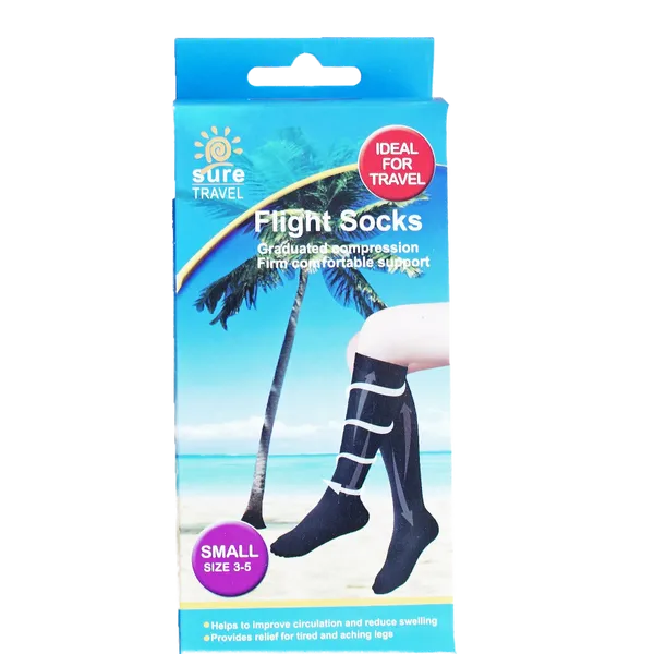 Sure Travel Flight Socks Black Small Size 3 - 5