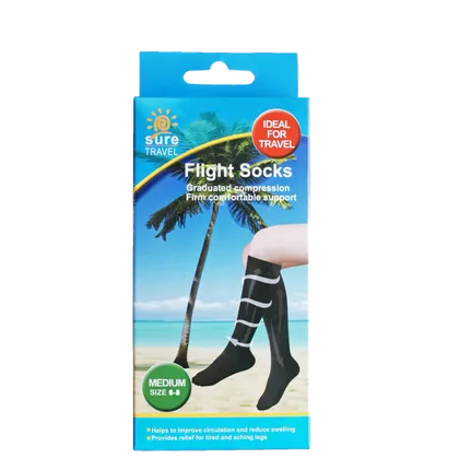 Sure Travel Flight Socks Black Medium Size 6 - 8