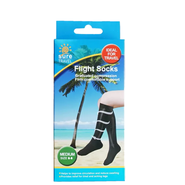 Sure Travel Flight Socks Black Medium Size 6 - 8