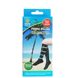 Sure Travel Flight Socks Black Medium Size 6 - 8