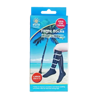 Sure Travel Flight Socks Black Large Size 9 - 12