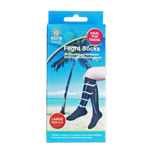 Sure Travel Flight Socks Black Large Size 9 - 12
