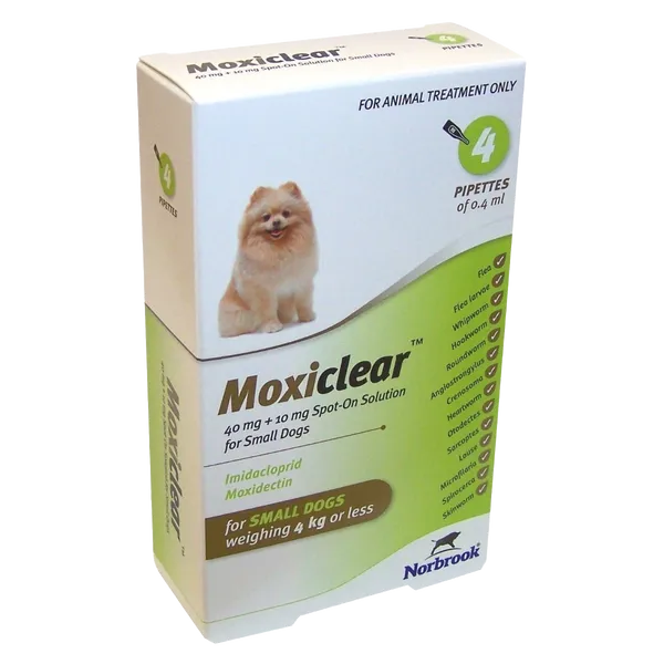 Moxiclear Small Dog <4kg 0.4ml Pipettes Pack of 4