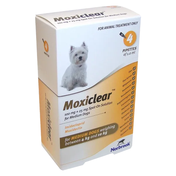 Moxiclear Medium Dog 4 - 10kg 1ml Pipette Pack of 4