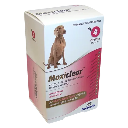 Moxiclear Very Large Dog 25 - 40kg 4ml Pipettes Pack of 4