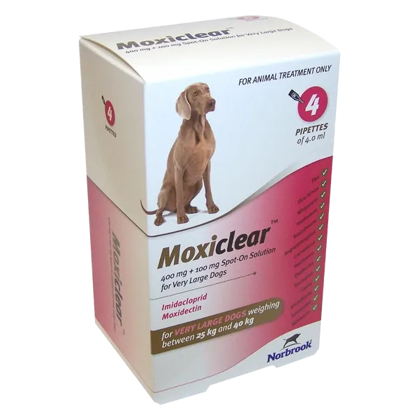 Moxiclear Very Large Dog 25 - 40kg 4ml Pipettes Pack of 4