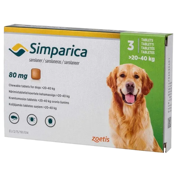 Simparica Chewable Tablets 80mg Pack of 3 (20-40kg)
