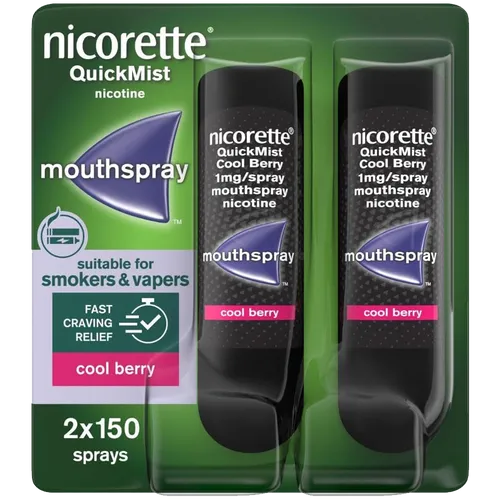 Nicorette® QuickMist Cool Berry 1mg/Spray Mouth Spray Nicotine-Duo-2 x 150 Sprays (Stop Smoking Aid)