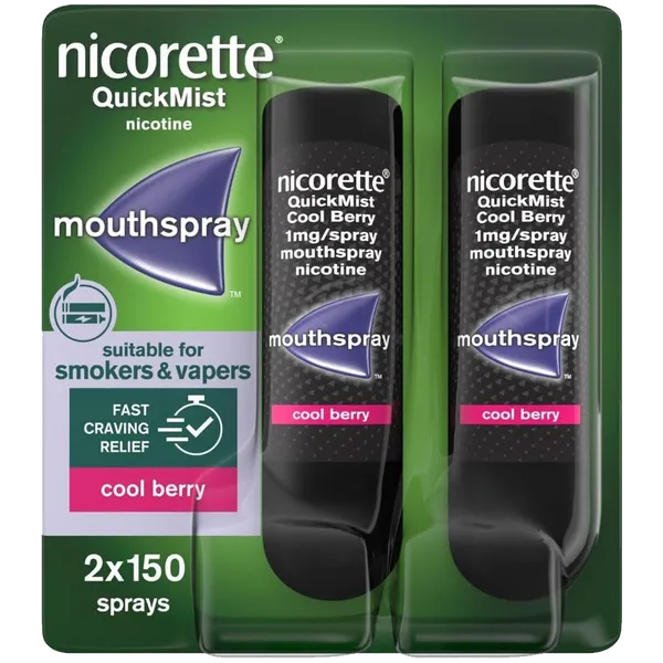 Nicorette® QuickMist Cool Berry 1mg/Spray Mouth Spray Nicotine-Duo-2 x 150 Sprays (Stop Smoking Aid)