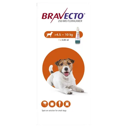 Bravecto 250mg Spot-On Solution for Dogs 4.5 - 10kg (Single Dose)