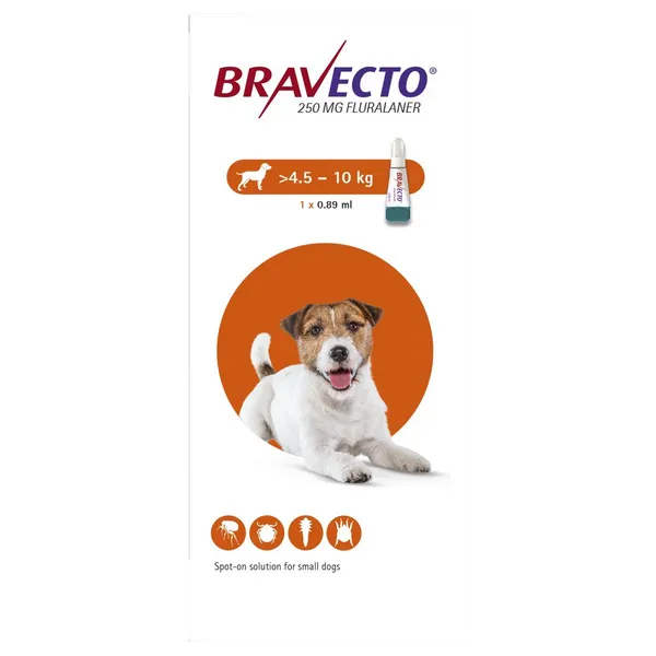 Bravecto 250mg Spot-On Solution for Dogs 4.5 - 10kg (Single Dose)