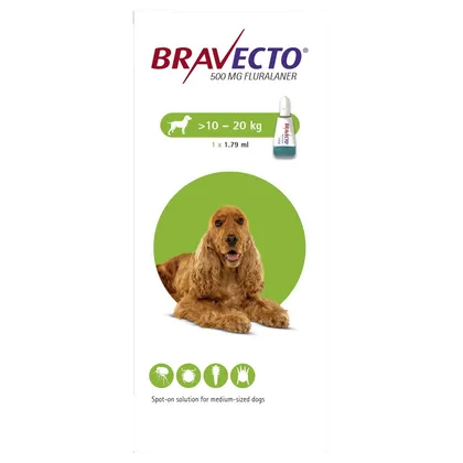 Bravecto 500mg Spot-On Solution for Dogs 10 - 20kg (Single Dose)
