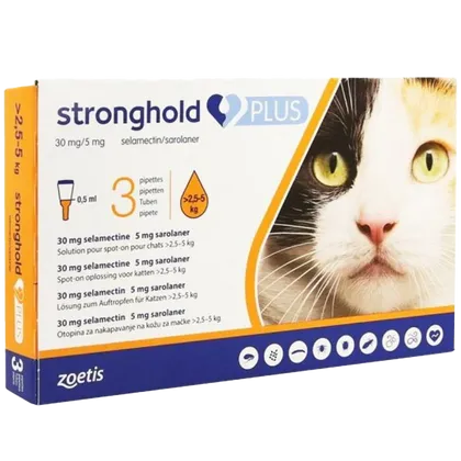 Stronghold Plus Cat 2.5-5kg Pipettes 0.5ml Pack of 3