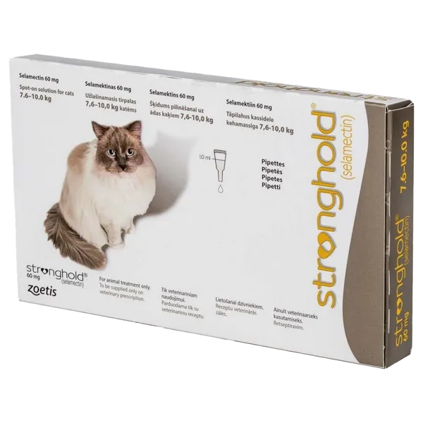 Stronghold Spot-On Solution for Cats 7.6 - 10kg 60mg Pipettes Pack of 3