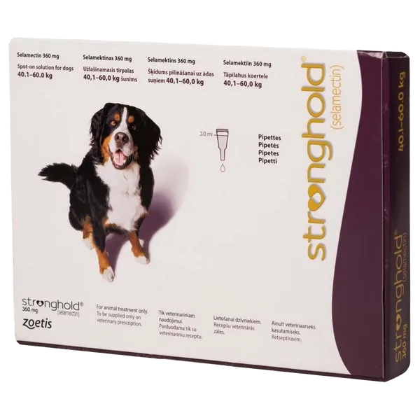 Stronghold Spot-On Solution for Dogs 40.1 - 60kg 360mg Pipettes Pack of 3