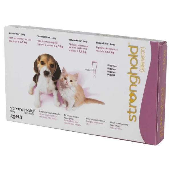 Stronghold Spot-On Solution for Puppies and Kittens ≤ 2.5kg 15mg Pipettes Pack of 15