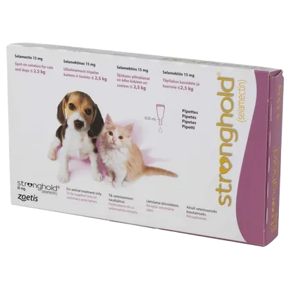 Stronghold Spot-On Solution for Puppies and Kittens ≤ 2.5kg 15mg Pipettes Pack of 3