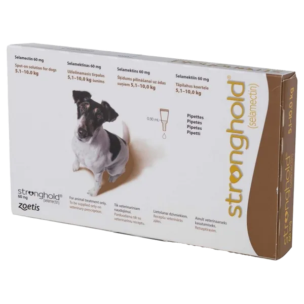 Stronghold Spot-On Solution for Dogs 5.1 - 10kg 60mg Pipettes Pack of 3