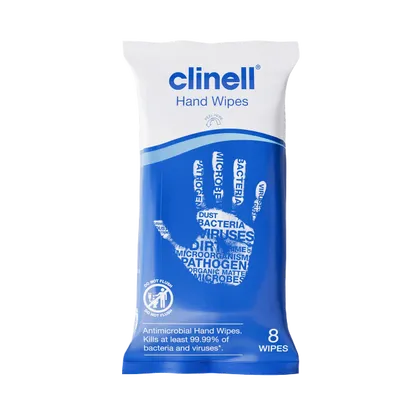 Clinell Antimicrobial Hand Wipes Pack of 8