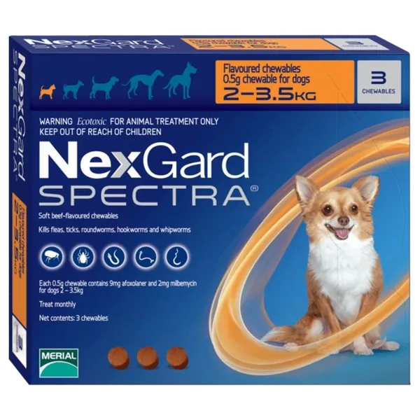 NexGard Spectra Extra Small Dog 2 - 3.5kg Tablets Pack of 3
