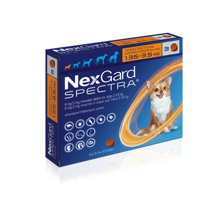 NexGard Spectra for Extra Small Dogs (1.35-3.5kg) - 3 Chewable Tablets