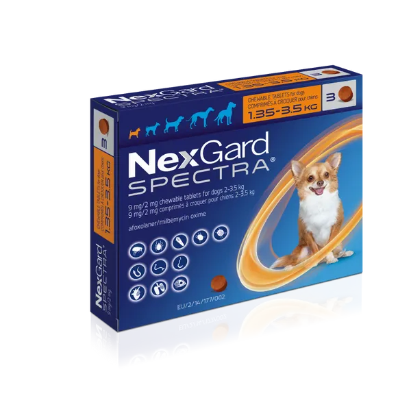 NexGard Spectra for Extra Small Dogs (1.35-3.5kg) - 3 Chewable Tablets