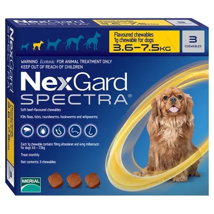 NexGard Spectra for Small Dogs (3.5-7.5kg) - 3 Chewable Tablets