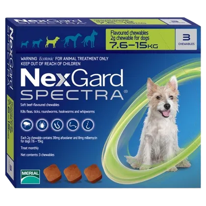 NexGard Spectra for Medium Dogs (7.5-15kg) - 3 Chewable Tablets