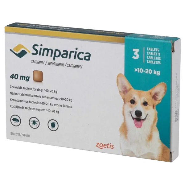 Simparica Chewable Tablets 40mg Pack of 3 (10-20kg)