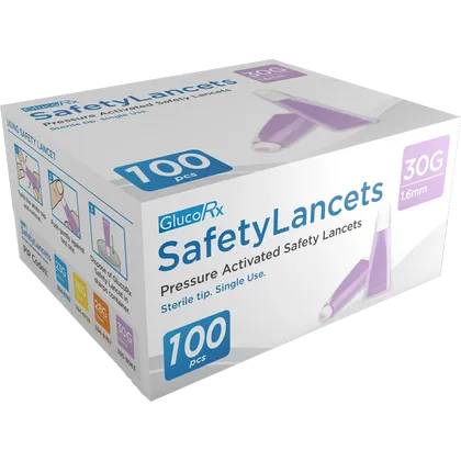 GlucoRx Safety Lancets 30G 1.6mm Pack of 100