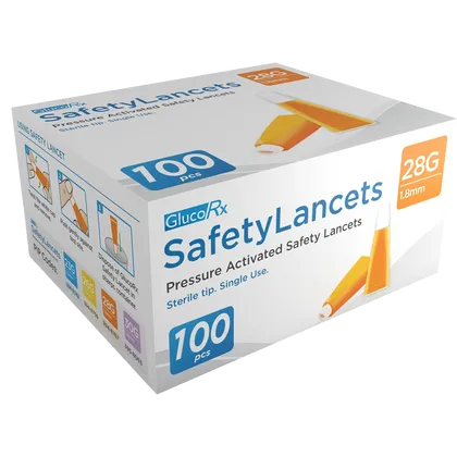 GlucoRx Safety Lancets 28G 1.8mm Pack of 100