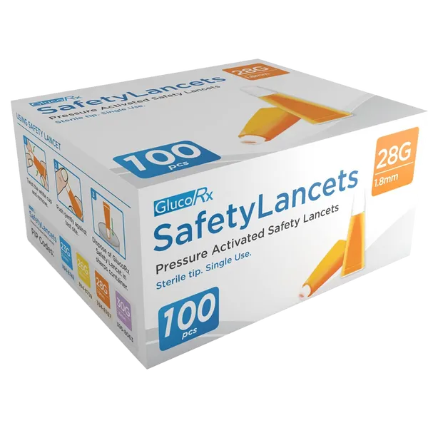 GlucoRx Safety Lancets 28G 1.8mm Pack of 100