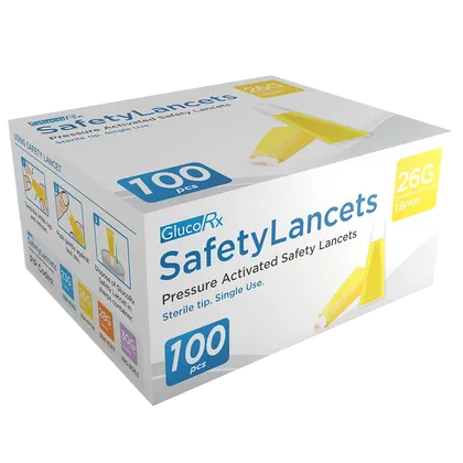GlucoRx Safety Lancets 26G 1.8mm Pack of 100