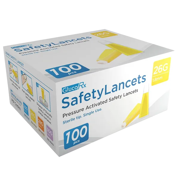 GlucoRx Safety Lancets 26G 1.8mm Pack of 100