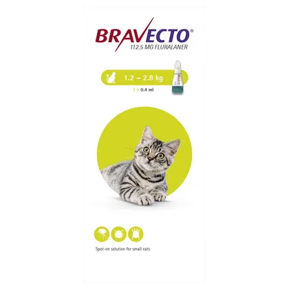 Bravecto 112.5mg Spot-On Solution for Small Cats 1.2 - 2.8kg (Single Dose)