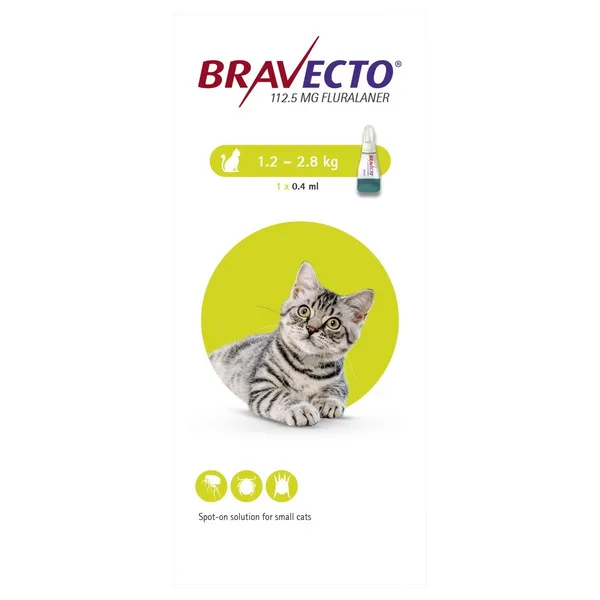 Bravecto 112.5mg Spot-On Solution for Small Cats 1.2 - 2.8kg (Single Dose)