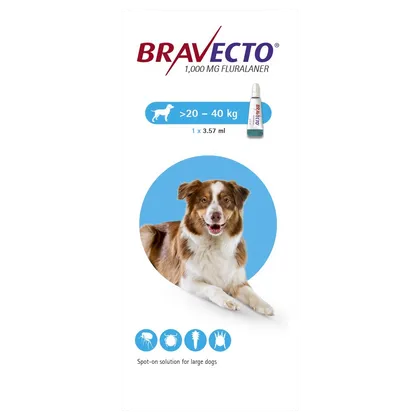 Bravecto 1000mg Spot-on Solution for Large Dogs 20 - 40kg (Single Dose)