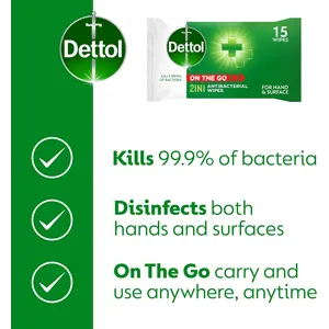 Dettol On The Go 2-in-1 Antibacterial Wipes Pack of 15