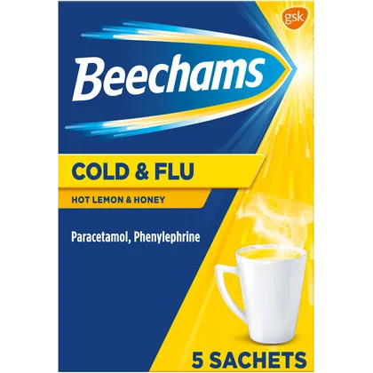 Beechams Cold & Flu Hot Lemon & Honey Sachets Pack of 5