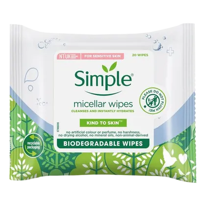 Simple Micellar Cleansing Wipes Pack of 20