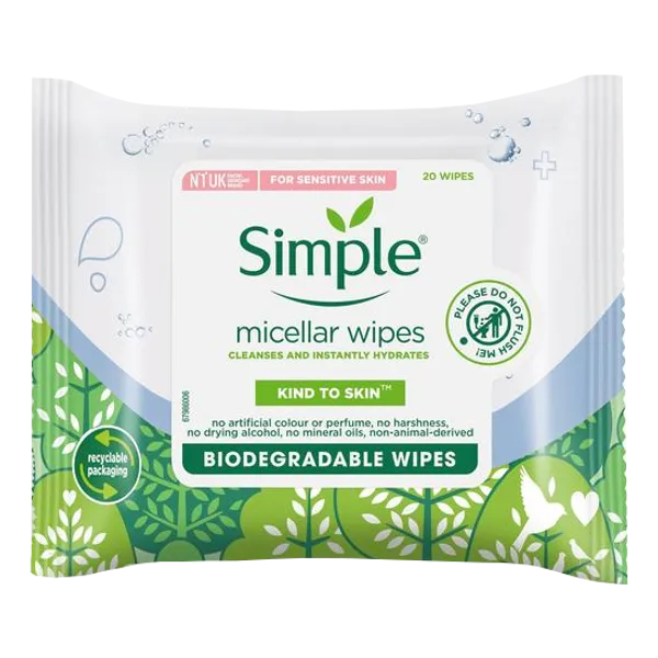 Simple Micellar Cleansing Wipes Pack of 20