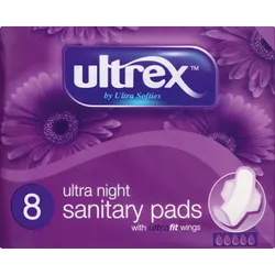 Ultrex Ultra Night Sanitary Pads with Wings Pack of 8