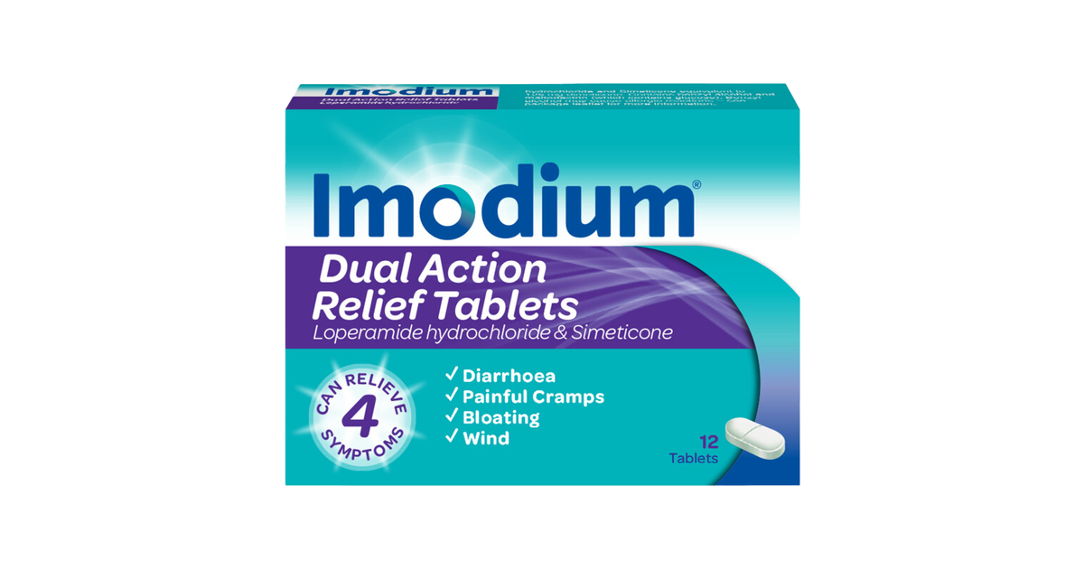 Imodium Dual Action Relief Tablets 12 Pack | Weldricks Pharmacy