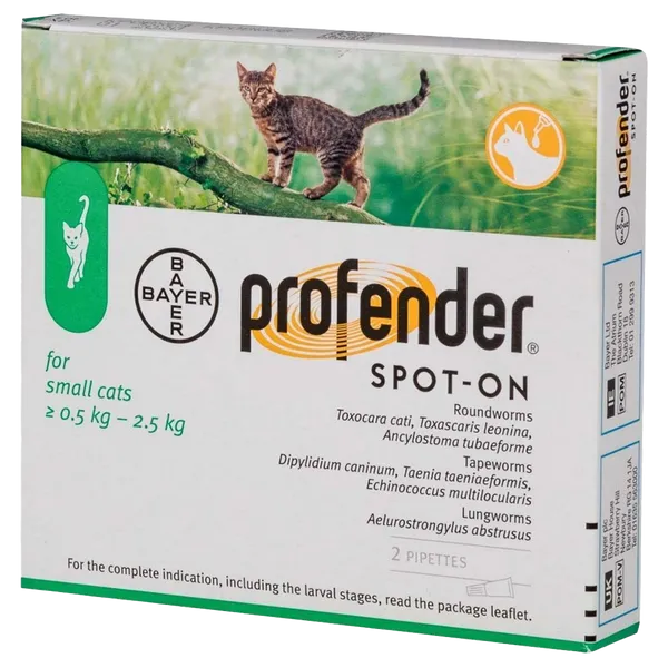 Profender Spot On for Small Cats 0.5 – 2.5kg Pipettes 0.35ml Pack of 2