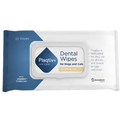 Plaqtiv+ Dental Wipes for Dogs & Cats Vanilla Scented Pack of 64